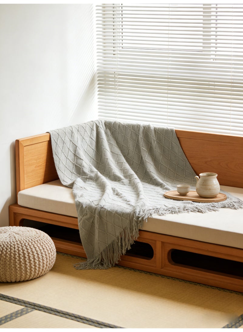 MAC Jabags Tassel Design Soft Blanket Keep Warm Cotton Light Grey 127 x 172cm - Image 3